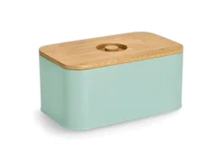 New Zeller Brotkasten Metall mit Bambusdeckel 30 cm x 18 cm x 14 cm Mint