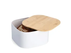 Best Zeller Brotkasten Metall mit Bambusdeckel 14,5 cm x 26,5 cm x 26,5 cm Weiß