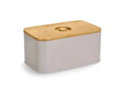 Zeller Küchenhelfer<Brotkasten Metall mit Bambusdeckel 30 cm x 18 cm x 14 cm