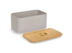 Zeller Küchenhelfer<Brotkasten Metall mit Bambusdeckel 30 cm x 18 cm x 14 cm