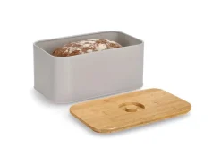 Zeller Küchenhelfer<Brotkasten Metall mit Bambusdeckel 30 cm x 18 cm x 14 cm