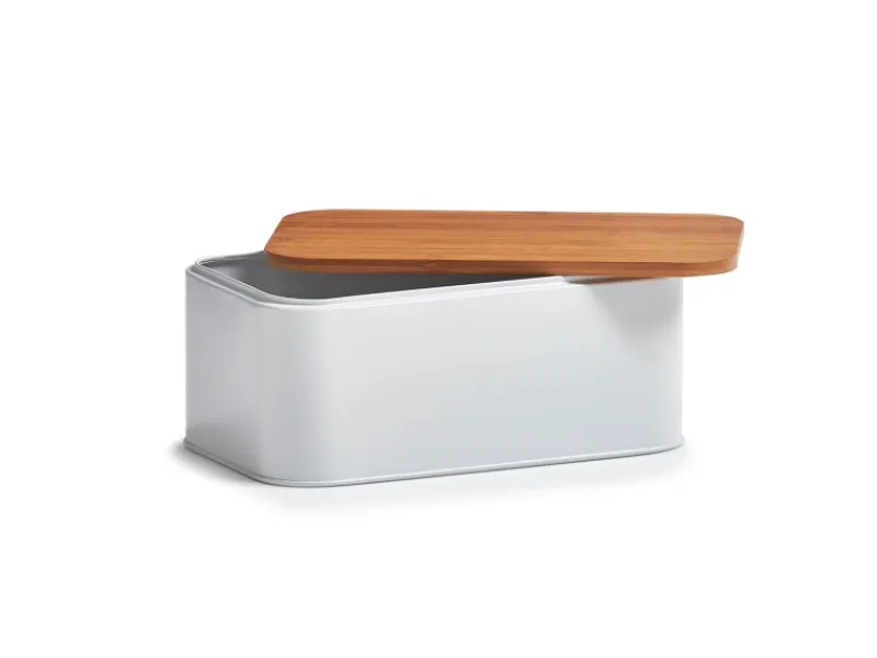 Zeller Küchenhelfer<Brotkasten Metall mit Bambusdeckel 30,5 cm x 18 cm x 12,5 cm Matt