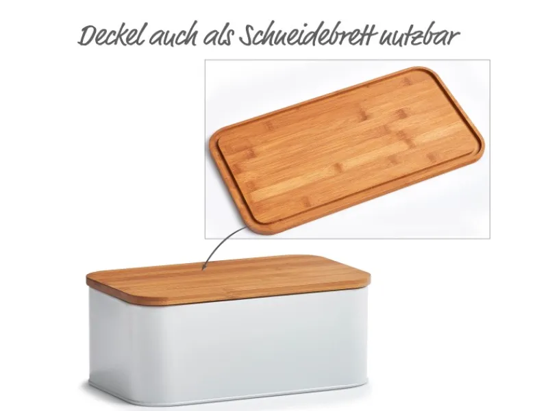 Zeller Küchenhelfer<Brotkasten Metall mit Bambusdeckel 30,5 cm x 18 cm x 12,5 cm Matt
