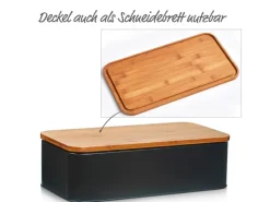 New Zeller Brotkasten Metall mit Bambusdeckel 42,5 cm x 23 cm x 12,3 cm Matt Schwarz