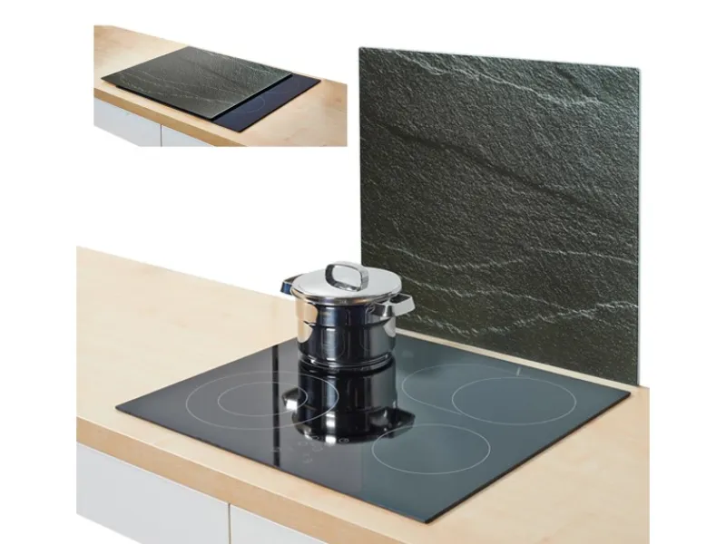 Zeller Herdblende-/Abdeckplatte Schiefer-Optik Glas 50 cm x 56 cm Anthrazit< Küchenrückwände|Küchenhelfer