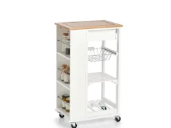 Zeller Küchenrollwagen Bambus/MDF/Metall 50 cm x 37 cm x 86,5 cm Weiß< Servierwagen