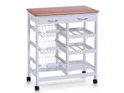 Zeller Servierwagen<Küchenrollwagen MDF mit Bambusdekor-Top 66 cm x 36 cm x 76 cm Weiß