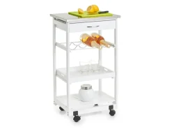 Zeller Servierwagen<Küchenrollwagen mit Edelstahltop 82 cm x 37 cm x 47 cm Weiß