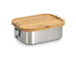 Zeller Vorratsbehälter<Lunch Box Edelstahl/Bambus mit Clipverschluss 6,8 x 14 x 18,4 cm Silber