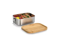 Zeller Vorratsbehälter<Lunch Box Edelstahl/Bambus mit Clipverschluss 6,8 x 14 x 18,4 cm Silber
