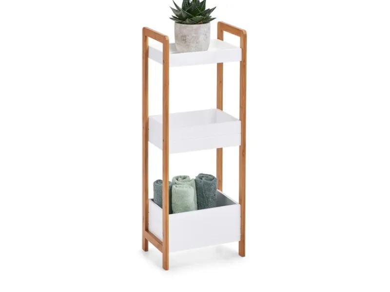 Zeller Küchenregale<Standregal mit 3 Ablagefächern Bambus/MDF 74 cm x 22 cm x 28 cm Weiß