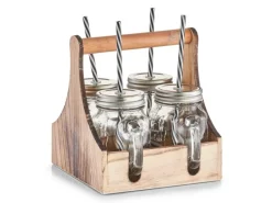 Zeller Küchenhelfer<Trinkgläser-Set Glas/Metall/Holz 5-teilig