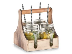 Zeller Küchenhelfer<Trinkgläser-Set Glas/Metall/Holz 5-teilig