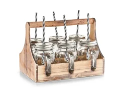 Best Zeller Trinkgläser-Set Glas/Metall/Holz 7-teilig