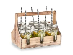 Best Zeller Trinkgläser-Set Glas/Metall/Holz 7-teilig