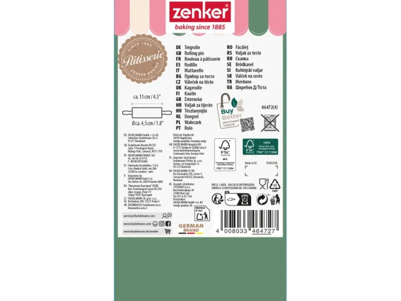 Zenker Patisserie Küchenhelfer<Zenker Teigrolle Holz Natur