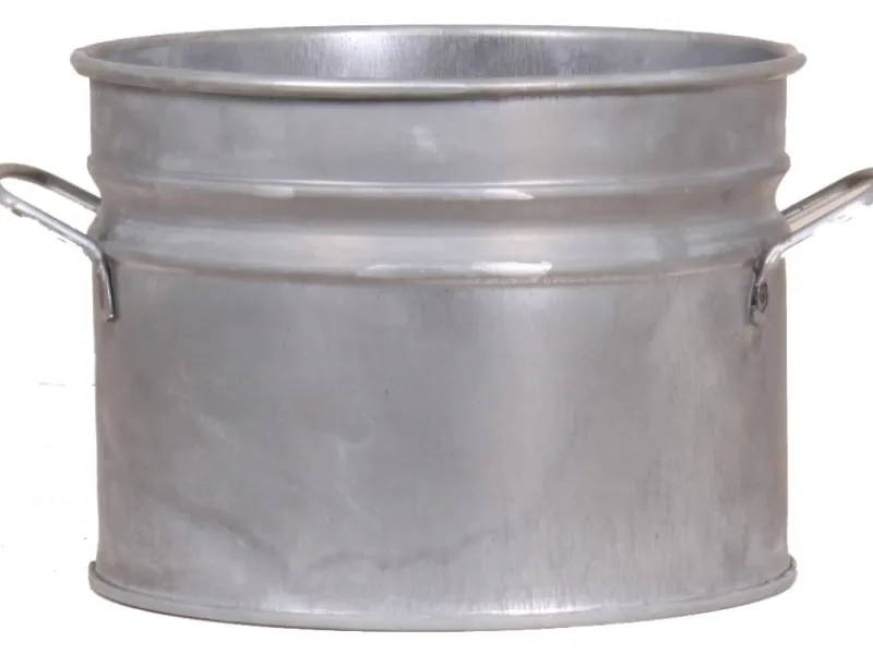 Töpfe<Zink-Übertopf mit Griffen Ø 12 cm x 11 cm Silber