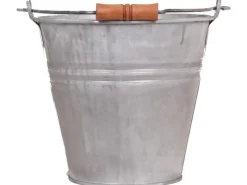 Discount Zink-Eimer mit Henkel und Holzgriff 3,2 Liter Silber
