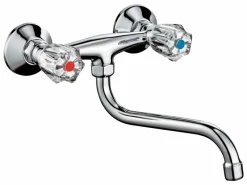 Zweigriffarmatur<Zweigriff-Küchenarmatur Ledro Chrom Wandmontage